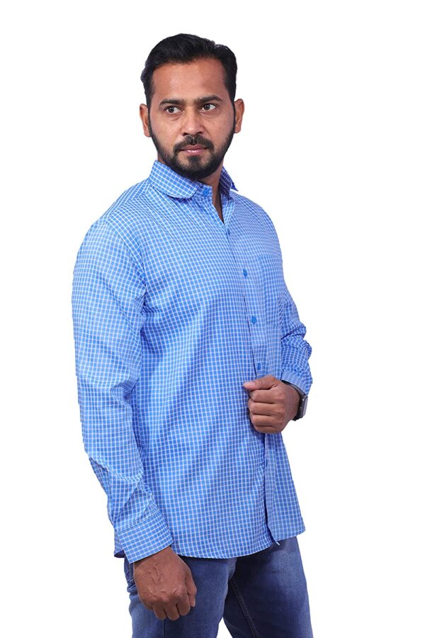 Dutch-Land Men's Casual & Formal Shirt - Checks (Blue & White)