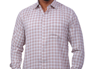 Dutch-Land Men's Casual Shirt - Checks (Light Brown & White)