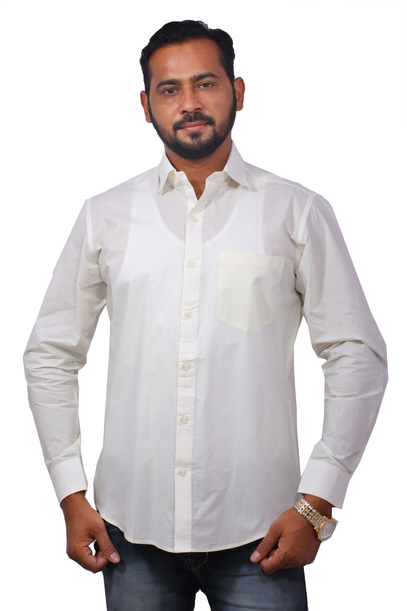 Louise Kollars Men's Casual Shirt 100% Paper Cotton (Cream)